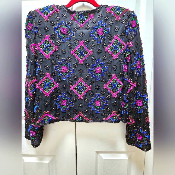 Vtg 80s-90s Stenay Women's Silk Jacket Embellished Intricate sequins Beadwork, S - Picture 2 of 9